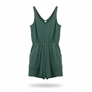 Aerie Womens Sunset Terry Fleece Tie Romper Size M Dark Green Casual Comfy